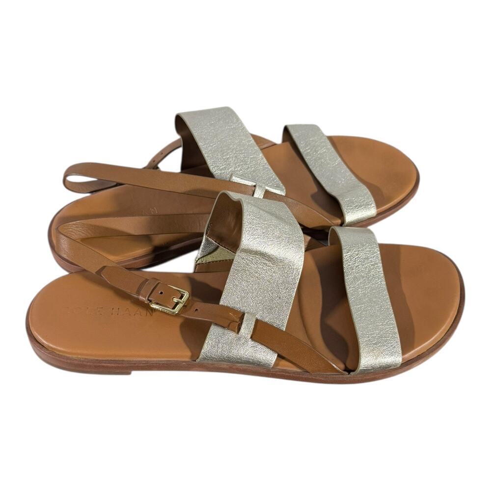 Cole Haan W25346 Metallic Leather Strappy Flat Sandals Women’s 8.5B Gold Tan